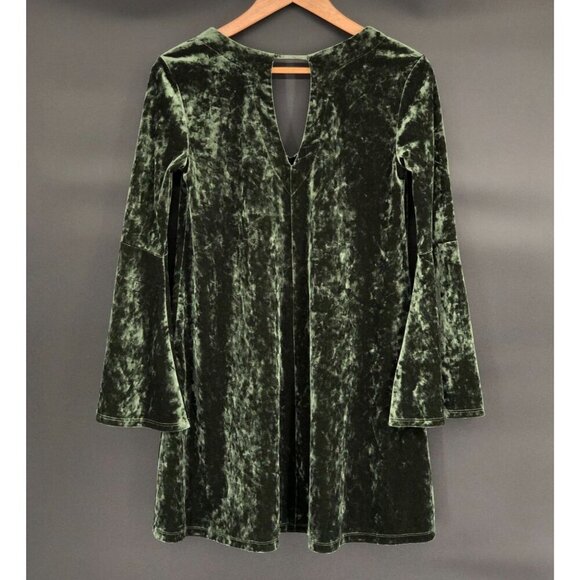 a.n.a. Velour Bell Sleeve Mini Dress XS Green Boho Hippie Fairy Ethereal 70s - Picture 2 of 7